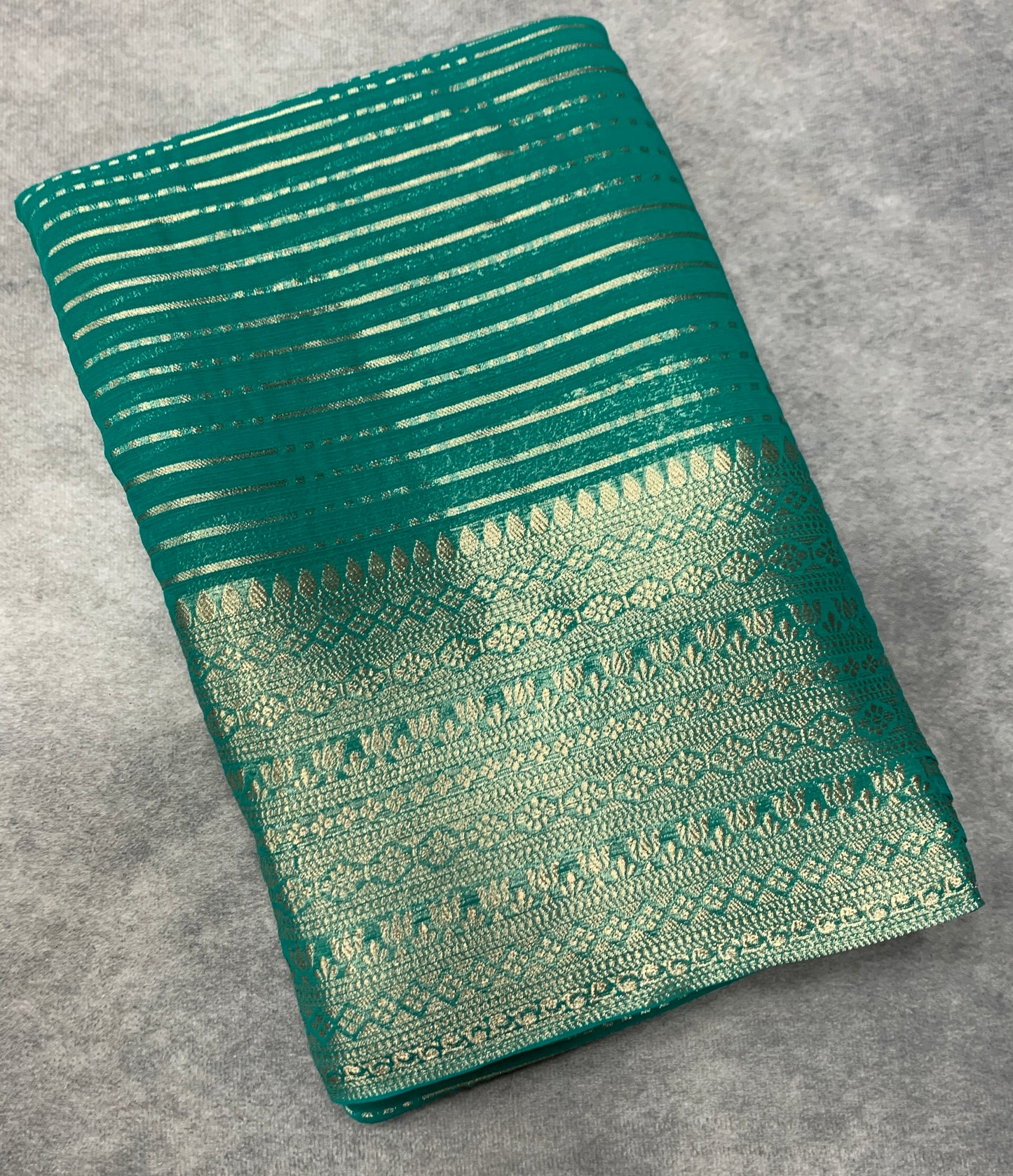Georgette Saree Rama Green Colour with Sliver Floral Design Border