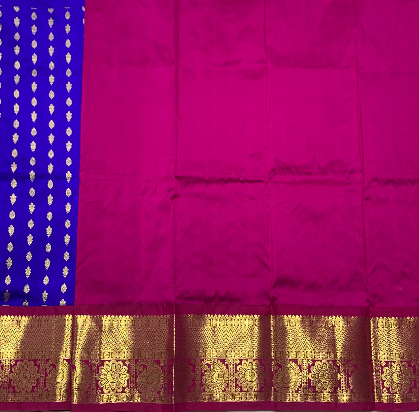 Blue Shade Pure Kanchipuram Kids Pattu Pavadai with Contrast border for age 2 to 5