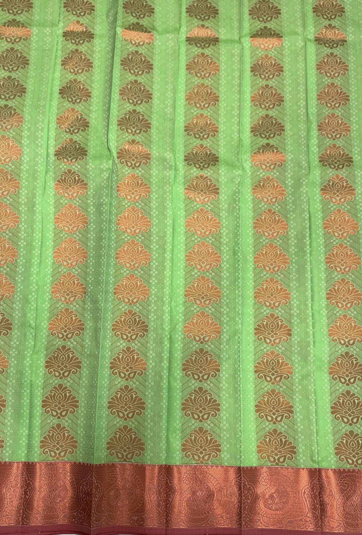 Vegan Silk Saree Apple Green Colour with Copper Border