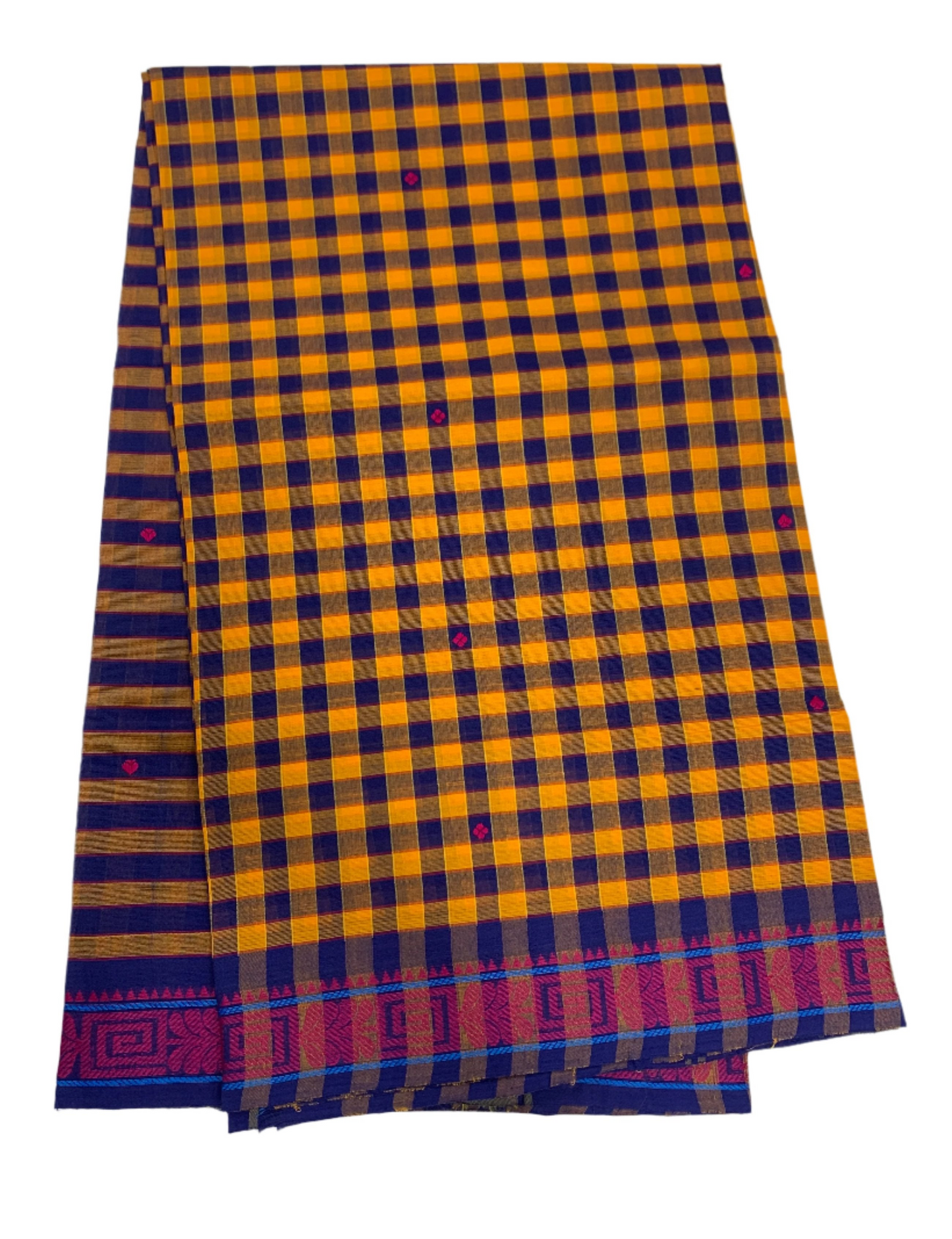 Chettinad Cotton Saree Yellow Shade with Blue Border