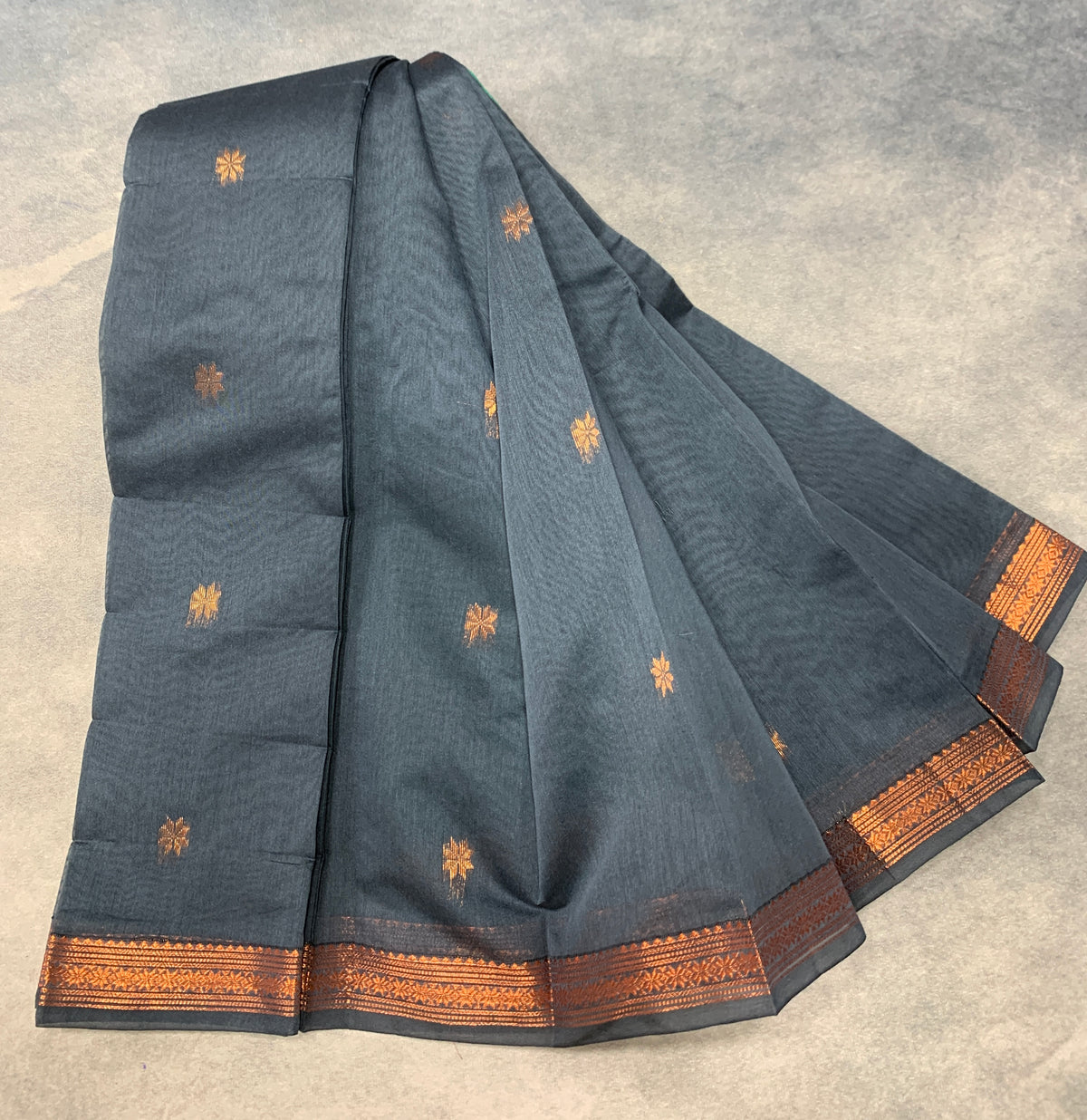 Grey Colour Silk Cotton Saree with Copper Zari Border