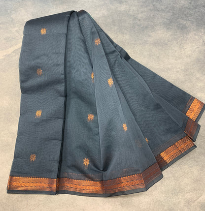 Grey Colour Silk Cotton Saree with Copper Zari Border