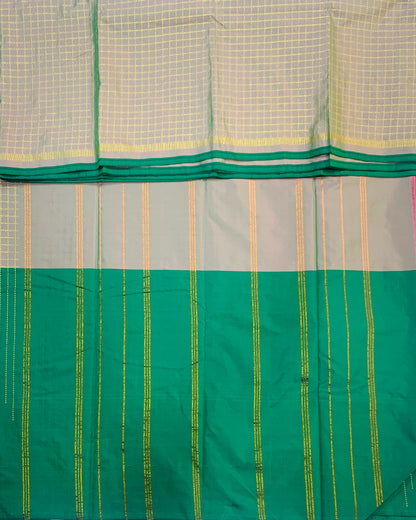 Arani Silk Saree Gray Colour with Green Border