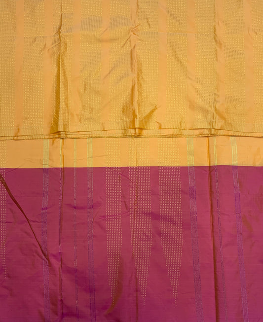 Arani Silk Saree Yellow Colour Pink Border