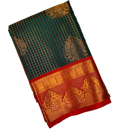 Art Silk Saree Dark Green Colour with Maroon Border