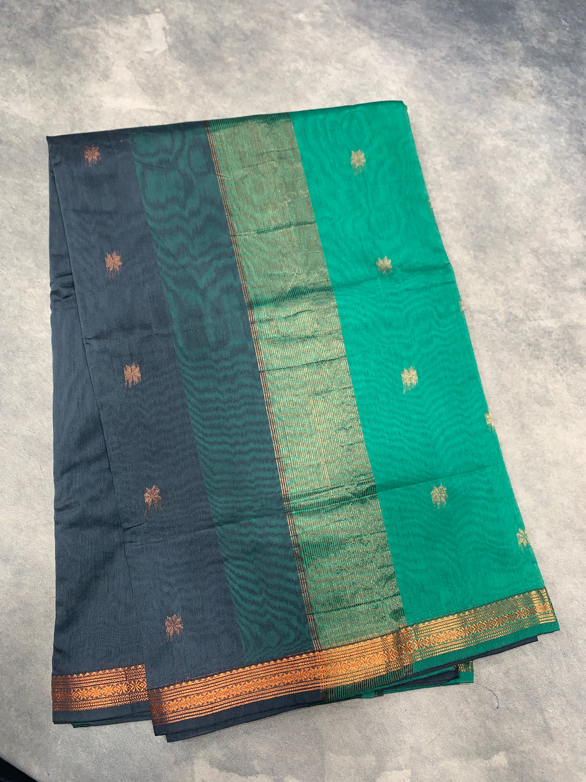 Grey Colour Silk Cotton Saree with Copper Zari Border