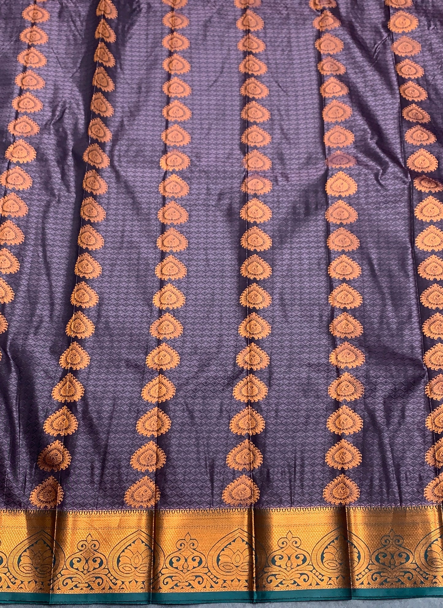 Vegan Silk Saree Gray Colour with Copper Border