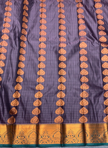 Vegan Silk Saree Gray Colour with Copper Border