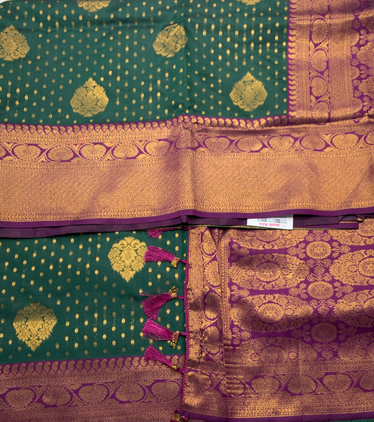 Art Silk Saree Bottel Green Shade with Magenta Border