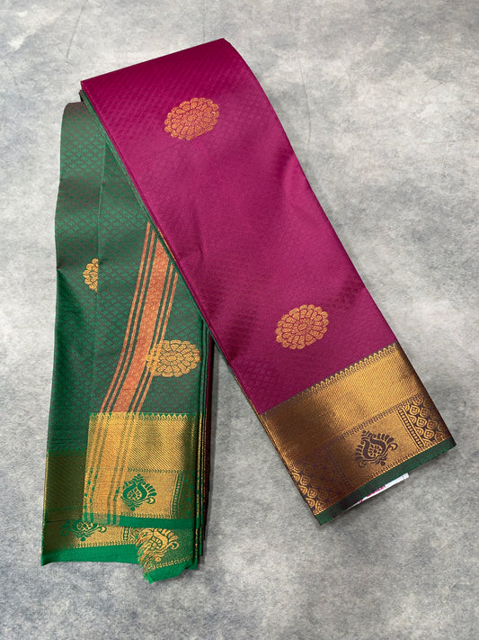 Vadamali Colour Silk Cotton Saree with Copper Zari Border and Floral Design