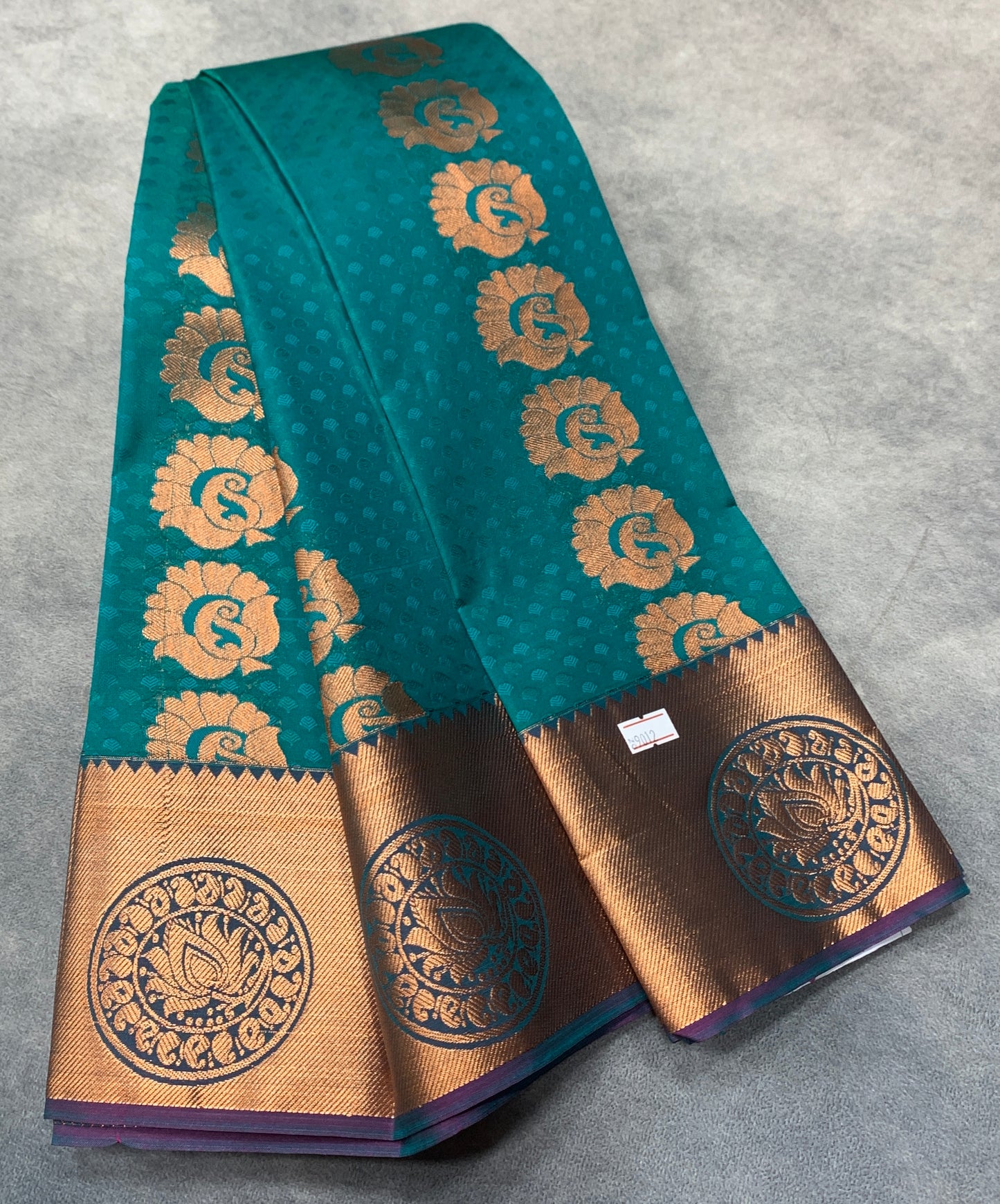 Vegan Silk Saree Rama Green Colour Saree with Copper Border