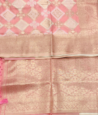 Soft Vegan Silk Saree Baby Pink Colour with Sliver Zari Border