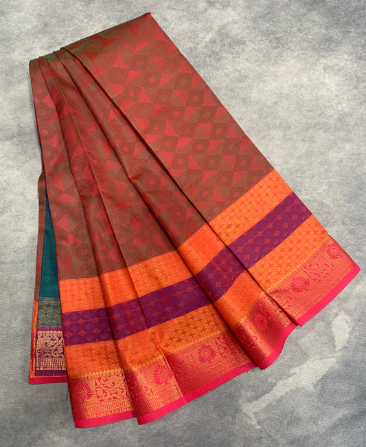 Synthetic Cotton Saree Maroon Shade with Copper Border