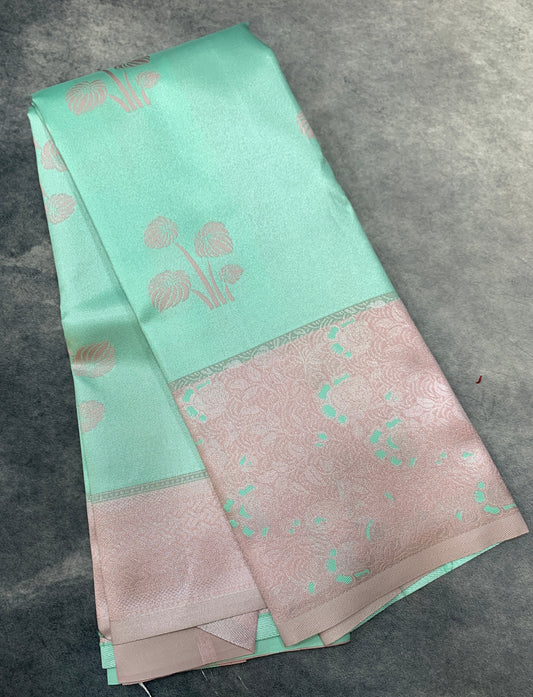 Art Silk Saree Sapphire Colour with Baby Pink Colour Border