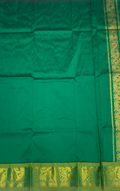 Green shade Semi Silk Kids Pattu Pavadai with Self Border for age above 10 years