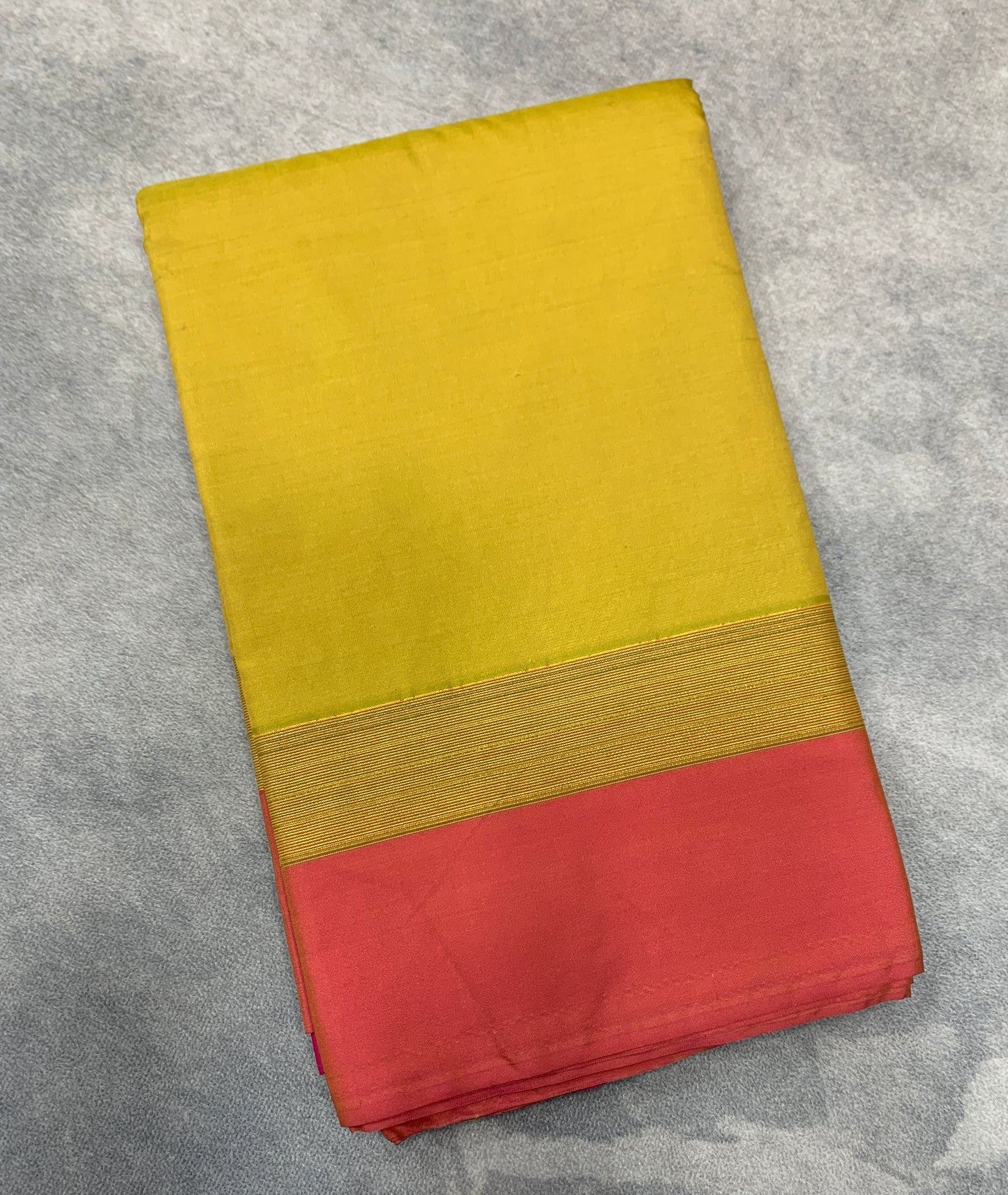 Arani Silk Saree Yellow Colour with Pink and Golden Zari Border