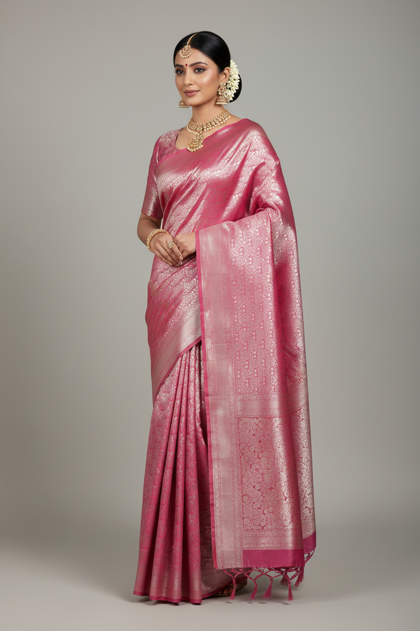 Fancy Tissue Saree  Peachish Pink Colour with Self Design Border