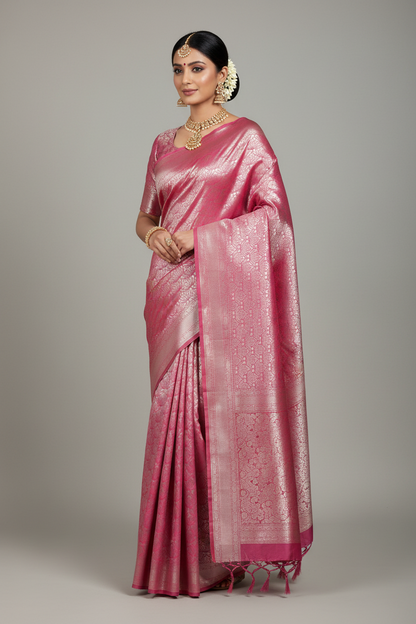 Fancy Tissue Saree  Peachish Pink Colour with Self Design Border