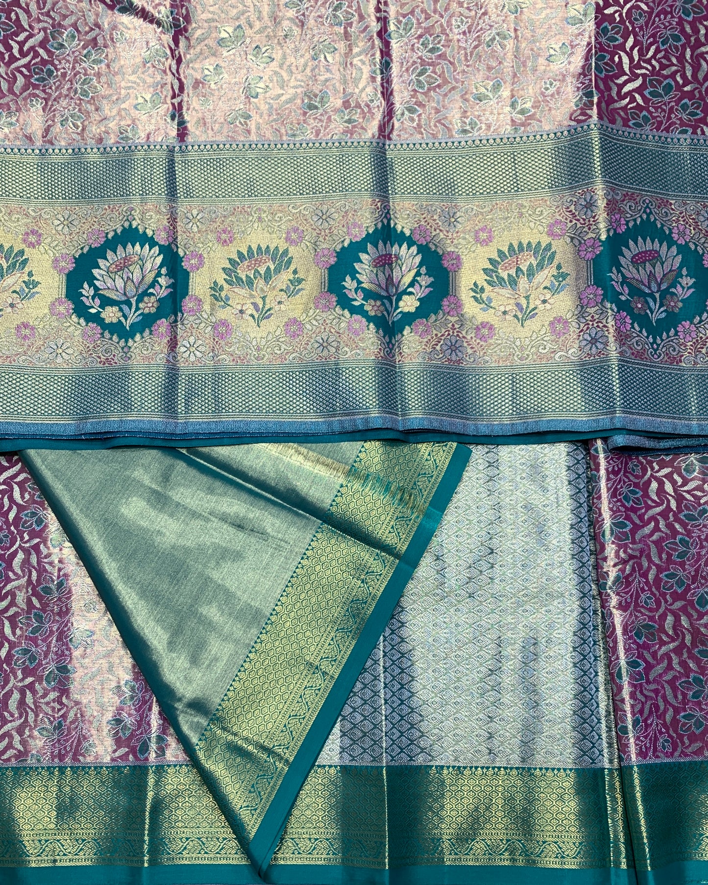 Semi Silk Saree Pinkish Gold Colour with Sapphire Border