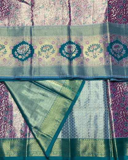 Semi Silk Saree Pinkish Gold Colour with Sapphire Border