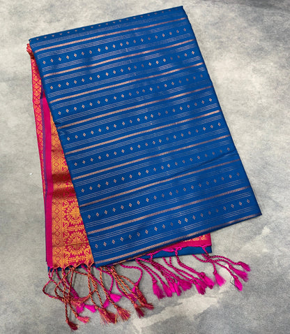 Soft Vegan Silk Saree Sky Blue Colour with Pink and Copper Border