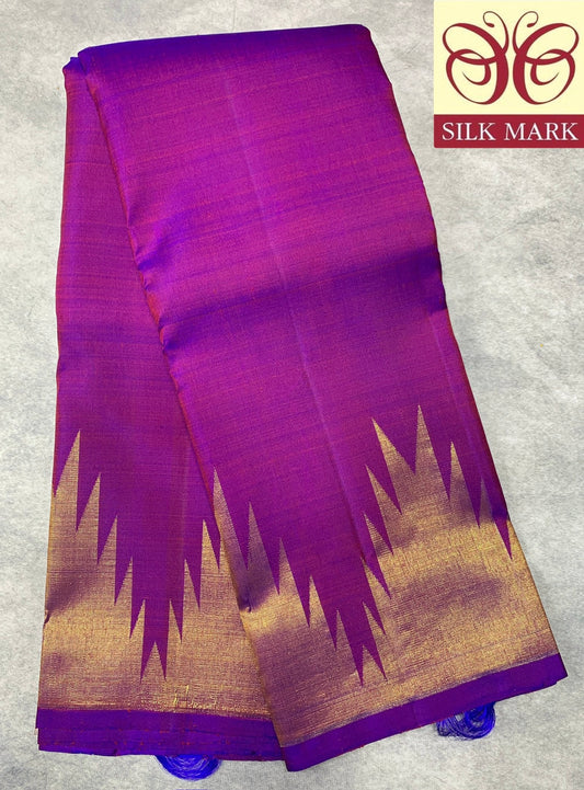 Pure Kanchipuram Silk Saree Dual Magenta Colour with Temple Border