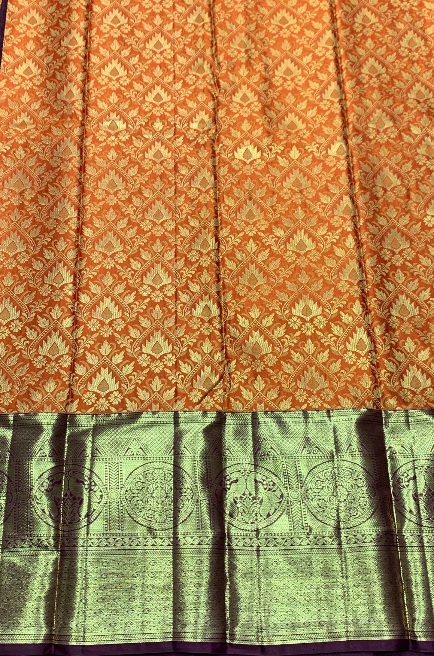 Orange Colour Soft Kanchi Tissue Pattu Saree with Brown border