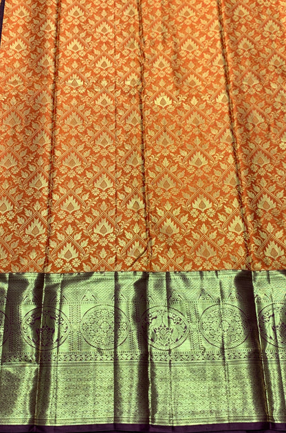 Orange Colour Soft Kanchi Tissue Pattu Saree with Brown border
