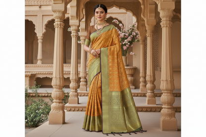 Orange Colour Soft Kanchi Tissue Pattu Saree with Brown border