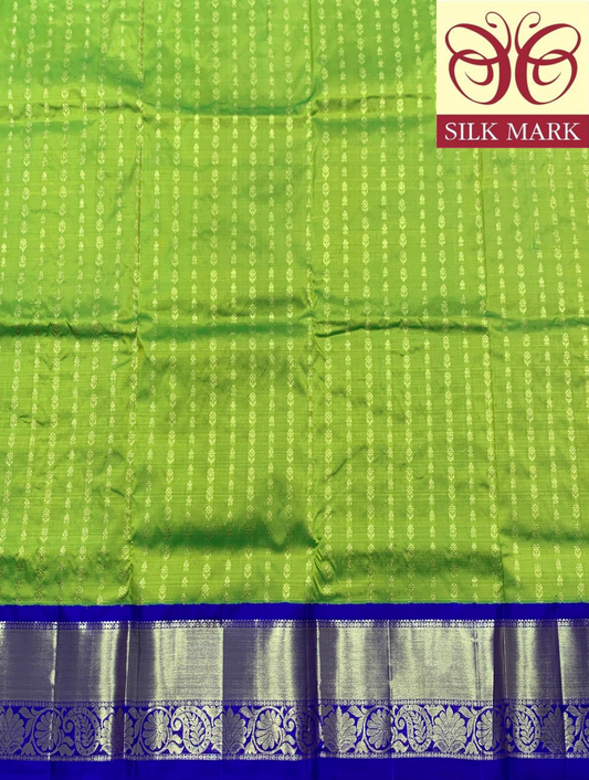 Light Green shade Pure Kanchipuram Kids Pattu Pavadai with Contrast Border for age 5 to 10