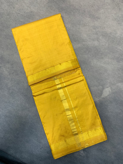 9X5 Pure Silk Dhoti Golden Mustard Colour with Small Golden Zari Border