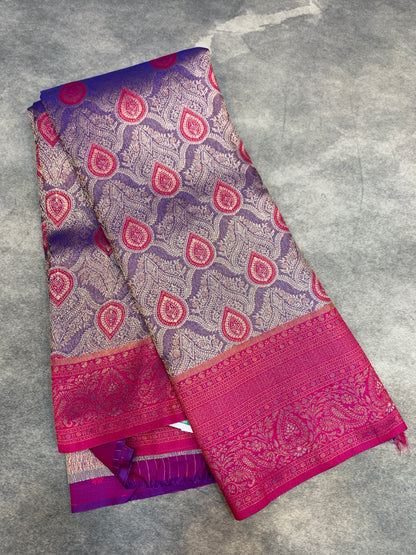 Fancy Tissue Saree Blue Colour with Pink Border