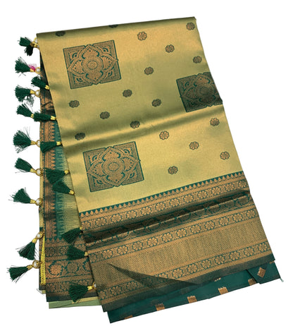 Art Silk Saree Olive Green Colour Saree with Green Border