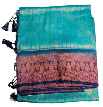 Sky Blue shade Kuberra Pattu with Navy Blue Pallu