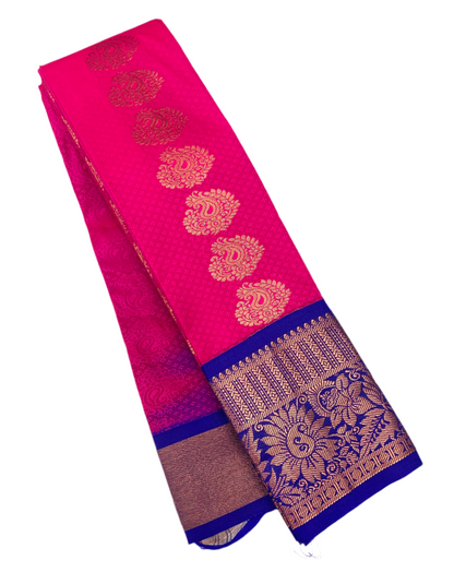 Vegan Silk Saree Pink Colour with Copper and Blue Border