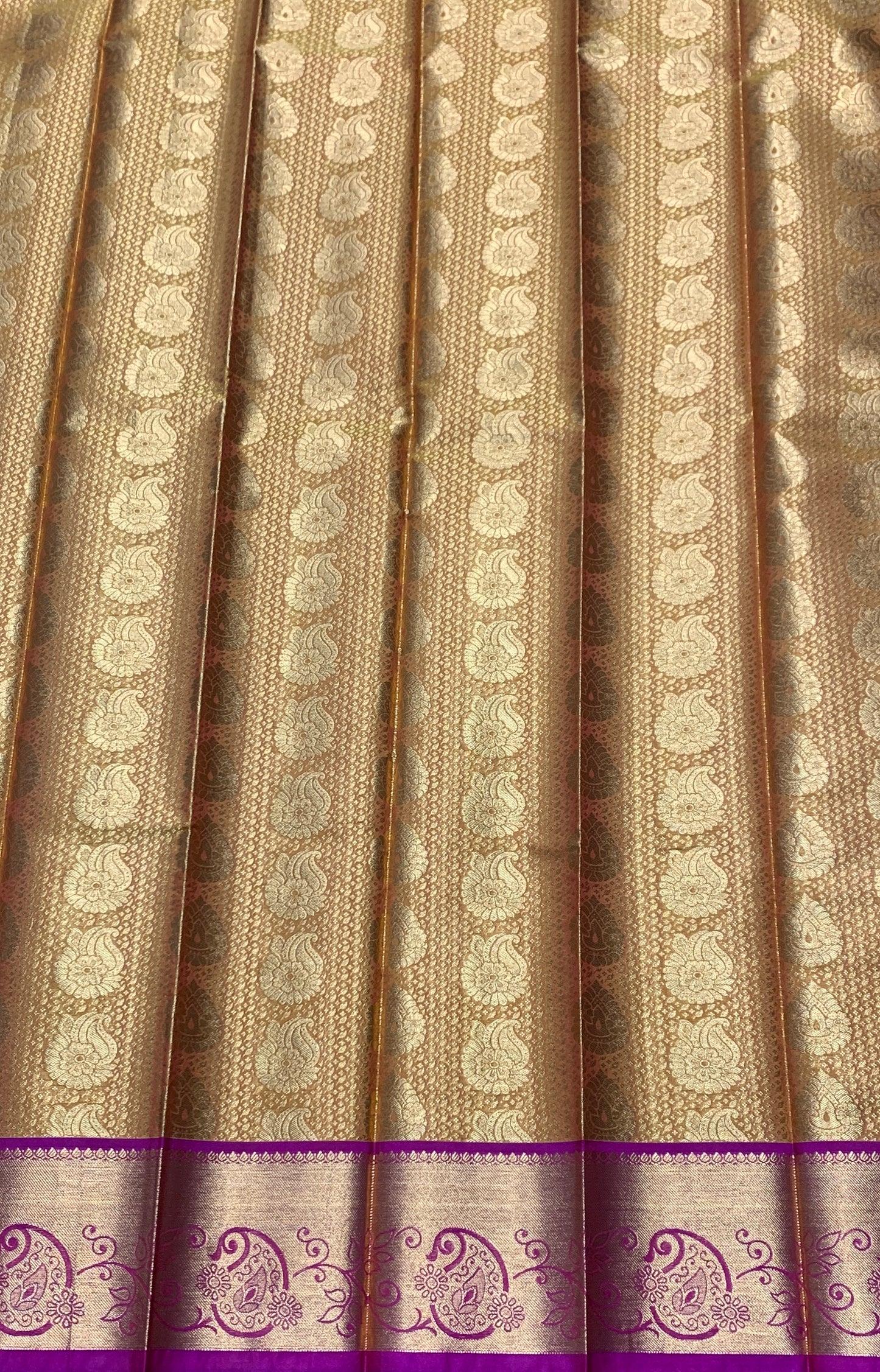 Vegan Silk Saree Golden Yellow Colour with Pink and Copper Border