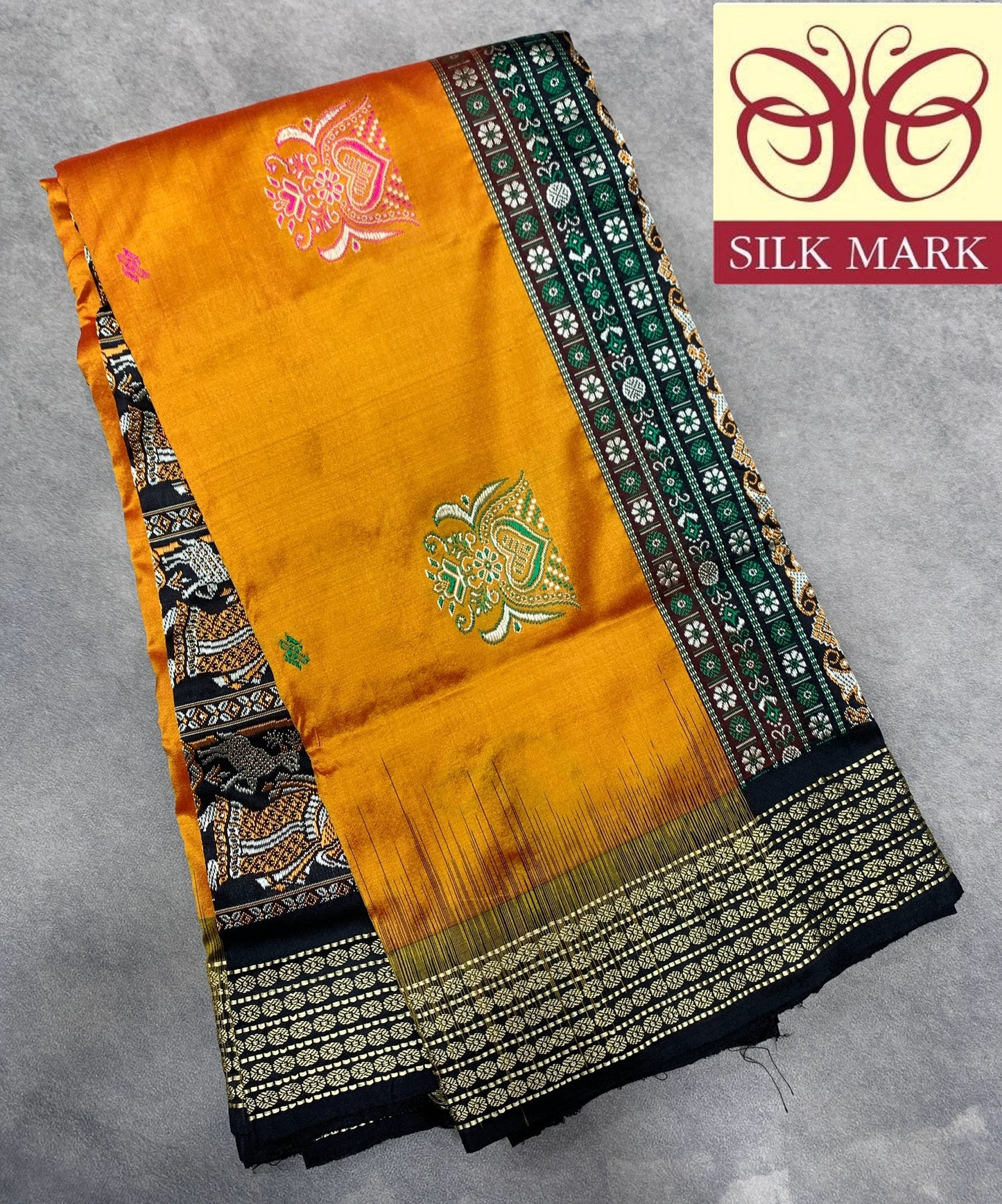 Pure Kanchipuram Silk Golden Colour with Block Colour Thread Work Border