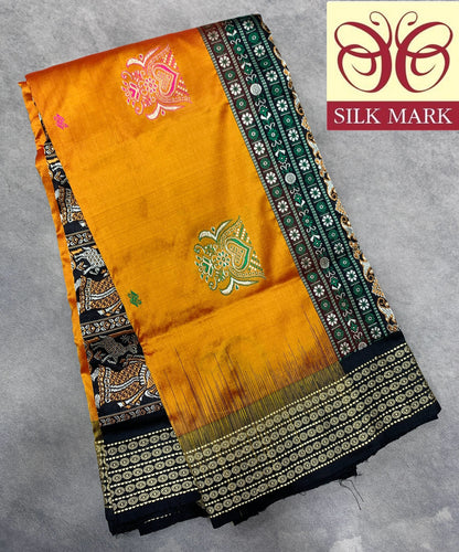 Pure Kanchipuram Silk Golden Colour with Block Colour Thread Work Border