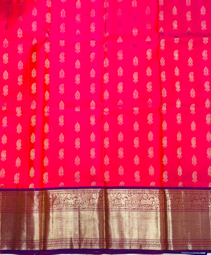 Baby Pink shade Pure Kanchipuram Kids Pattu Pavadai with contrast border for age 5 to 10