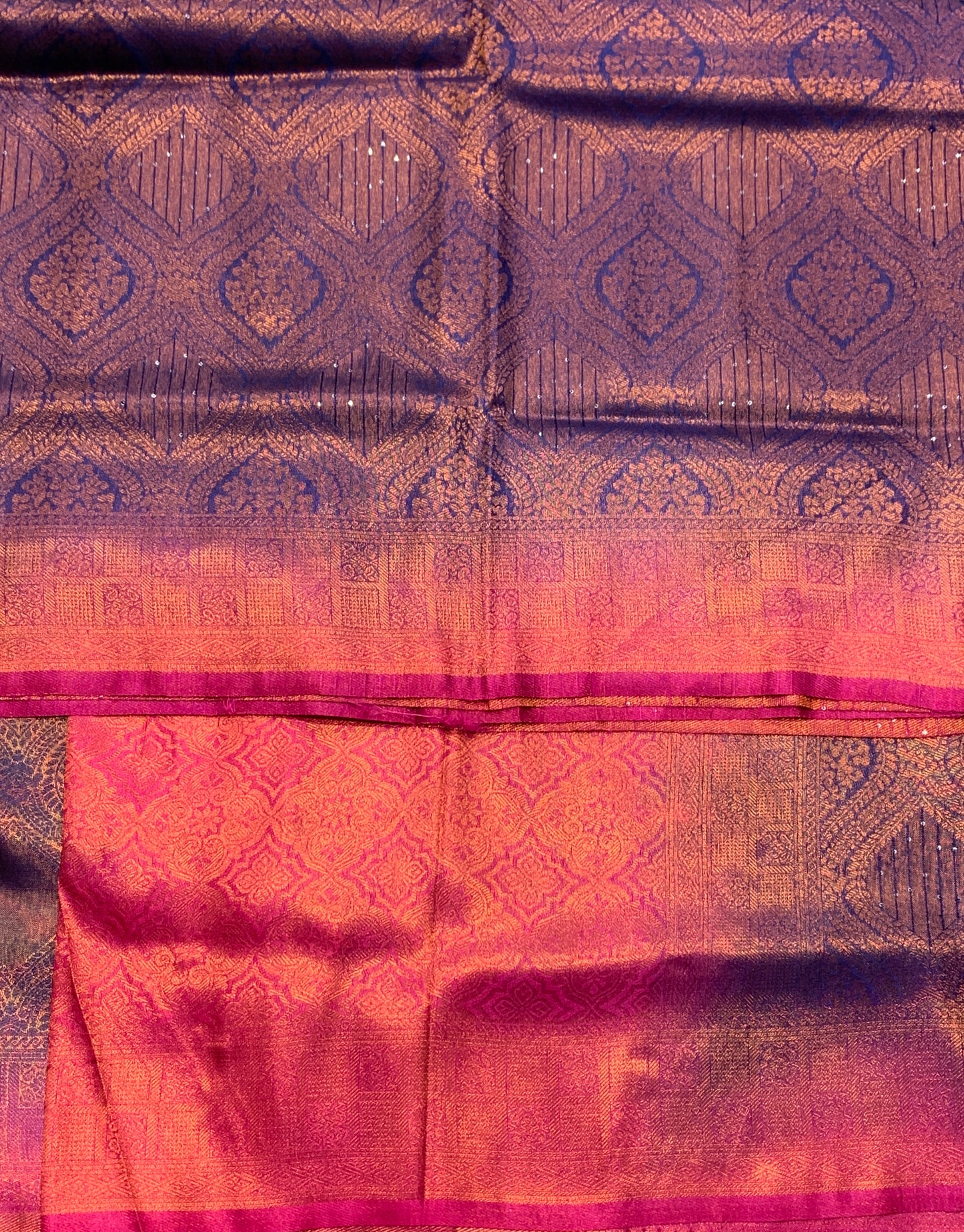 Soft Silk Saree Blue Colour and Stone Work with Pink Colour Pallu