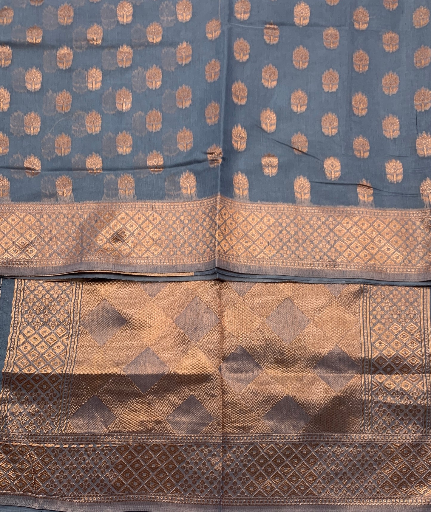 Banaras Katan Saree Gray Colour with Katan Work Border