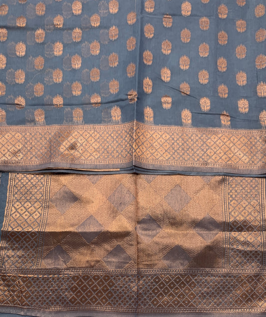 Banaras Katan Saree Gray Colour with Katan Work Border