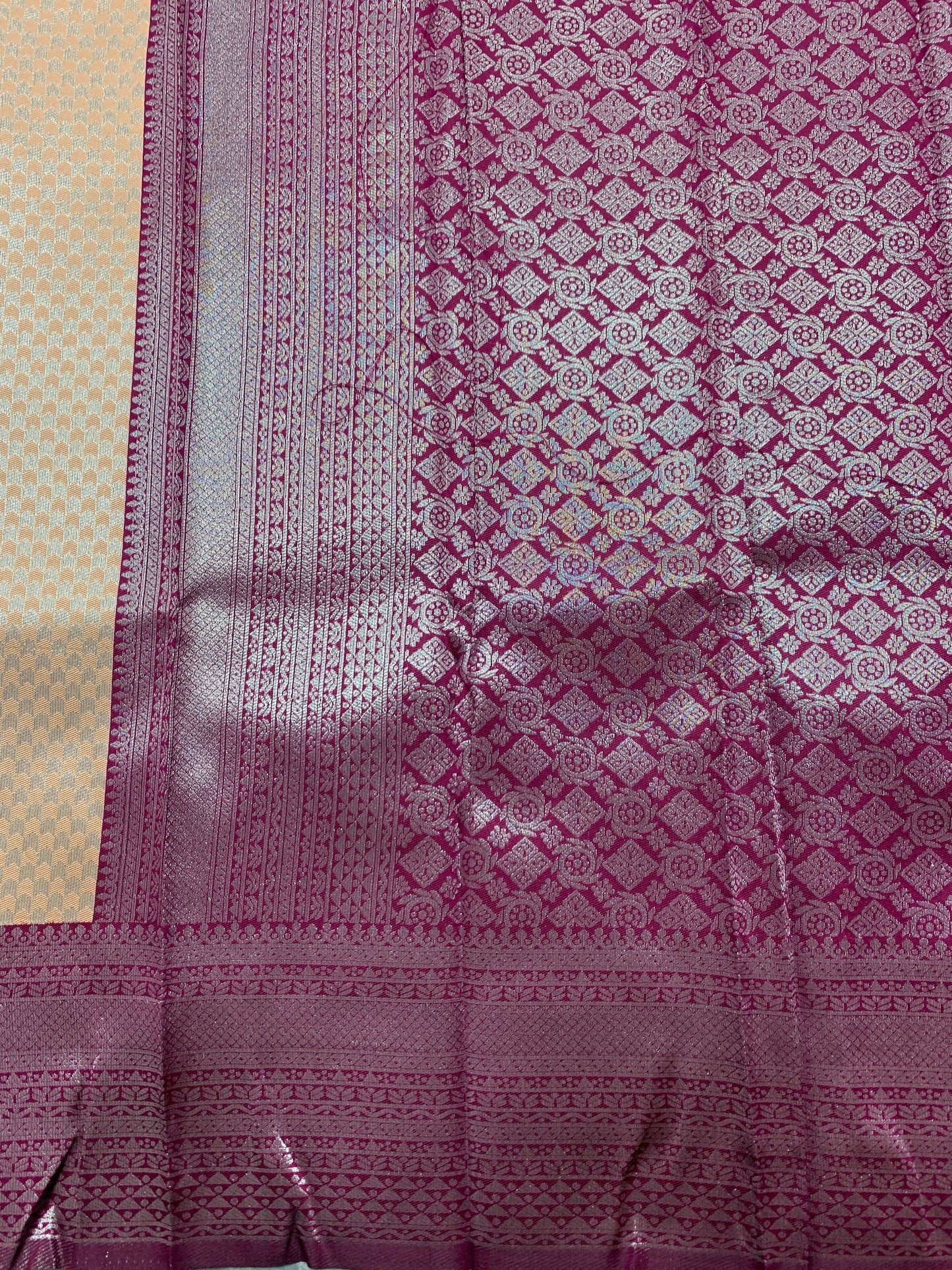Art Silk Saree Light Peach Colour with Magenta Colour Border