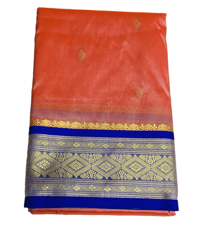 Peach Shade Saree with Golden and Blue Border