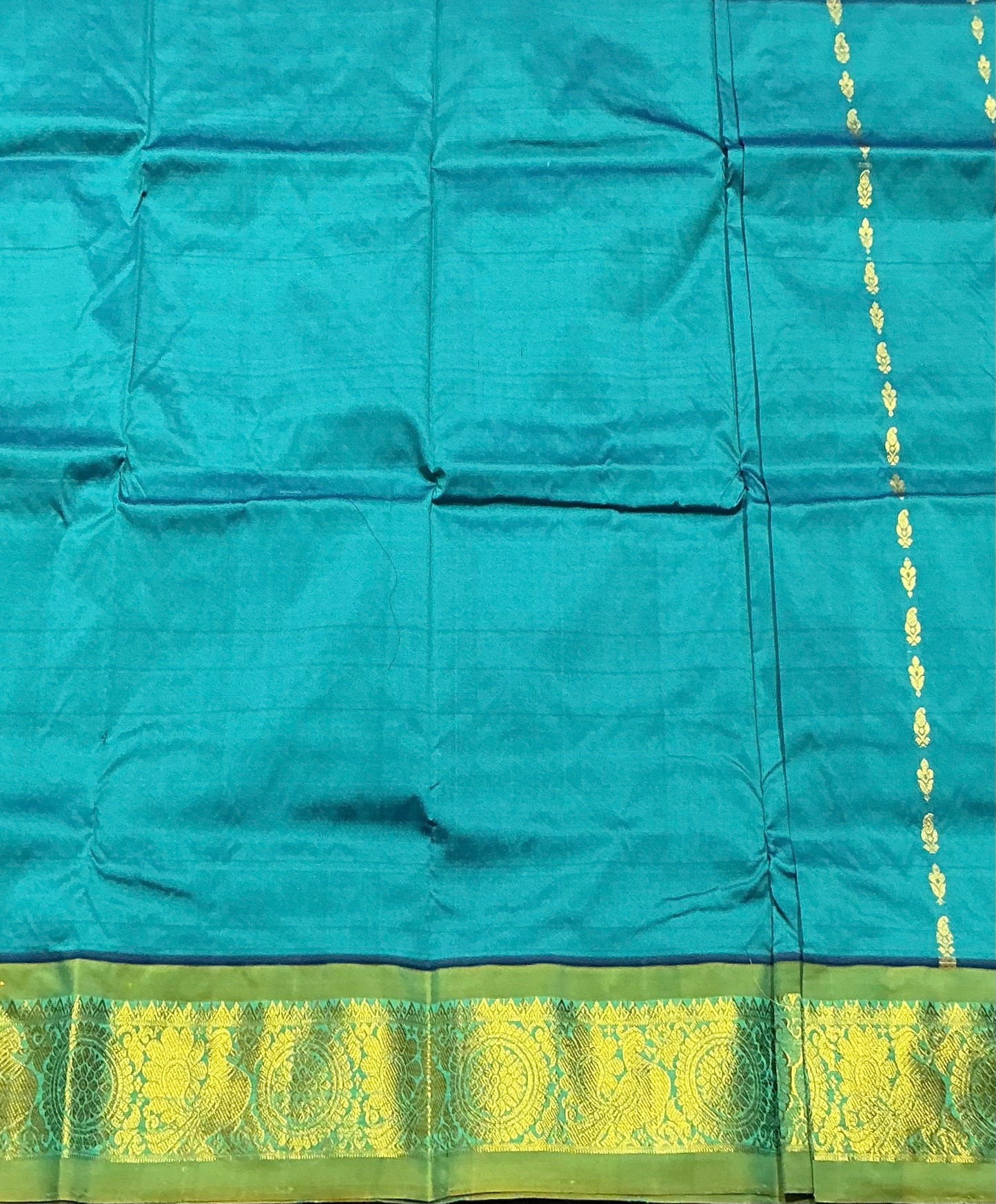 Rama Green Shade Semi Silk Kids Pattu Pavadai with Contrast border for Age 2 to 5 Years