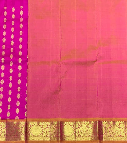 Pink Shade Pure Kanchipuram Kids Pattu Pavadai with Contrast Border for Newborn to 2 Years