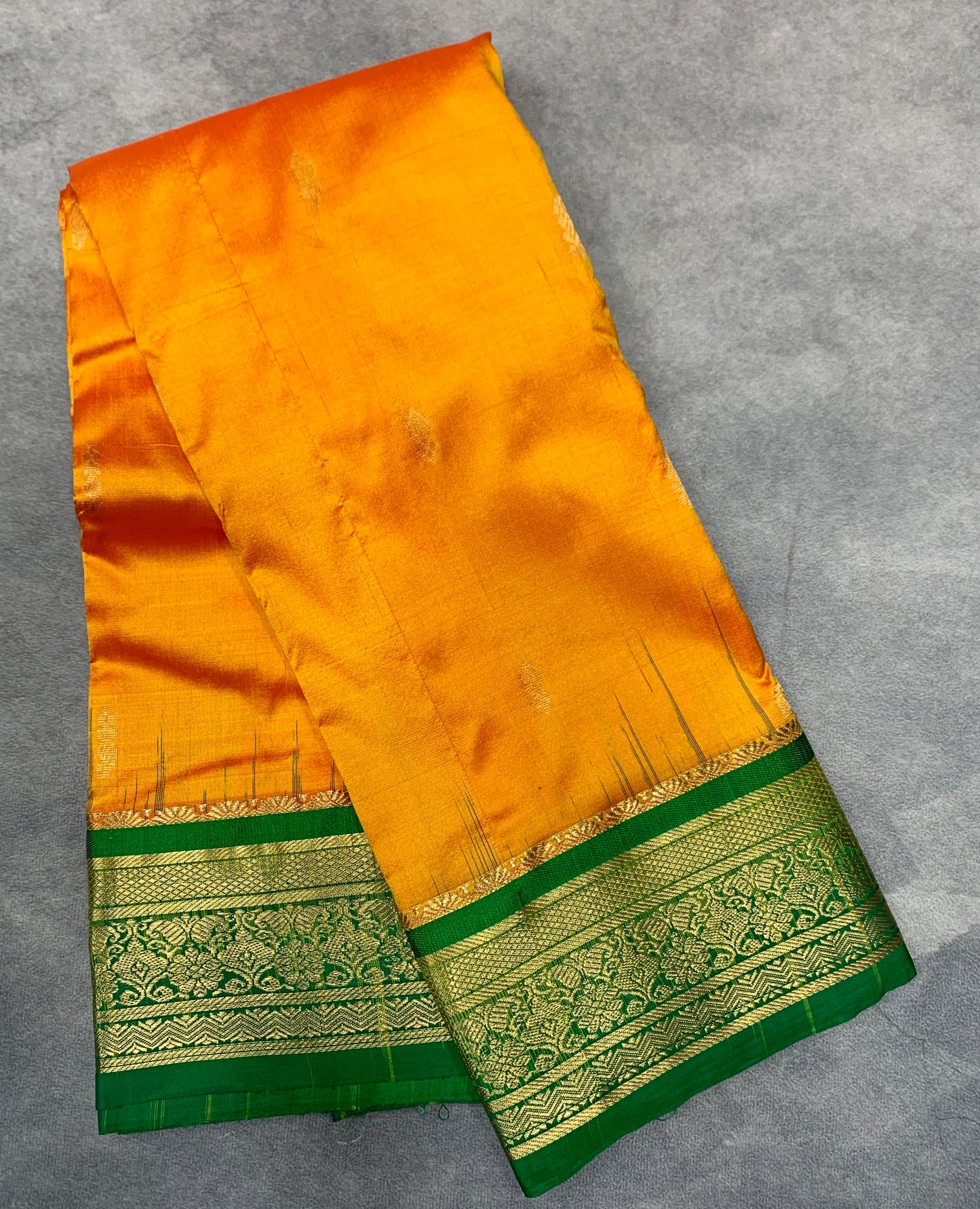 Pure Kanchipuram Silk Yellow Colour with Green Border