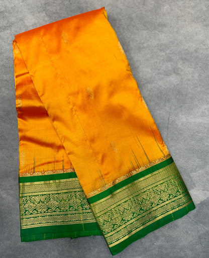 Pure Kanchipuram Silk Yellow Colour with Green Border