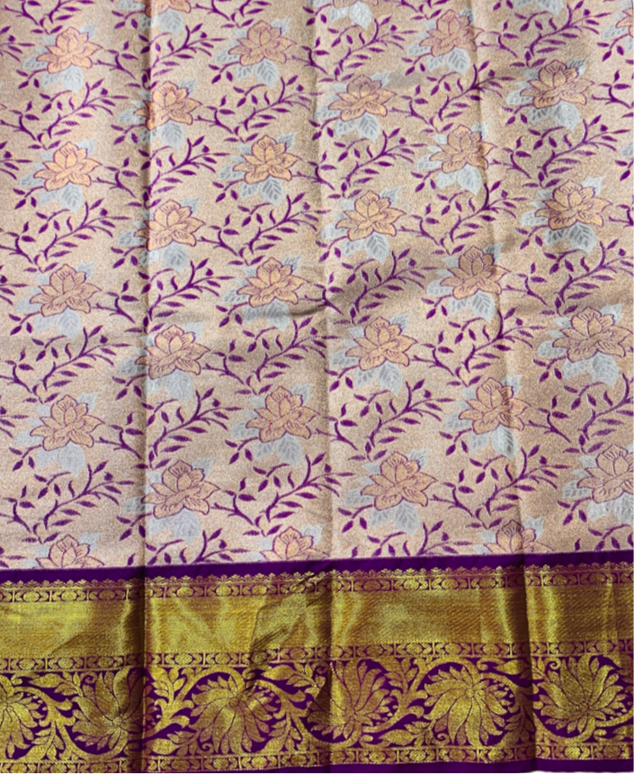 Sliver Violet shade Vegan Silk Kids Pattu Pavadai with Self border for age 2 to 5