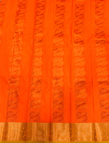 Vegan Silk Saree Orange Colour with Copper Border